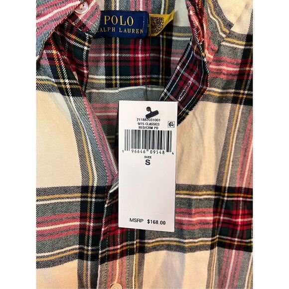 Polo Ralph Lauren Classic Fit Red/Cream Plaid Flannel Shirt Size Small NWT (3472 - Picture 4 of 7